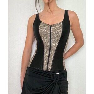 Beautiful Floral Corset with Shoulder Straps, Mocha/Black Escante Lingerie 2X